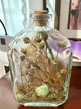 Glass Bottle Decorative Terrarium with Dried Thistle - Clear